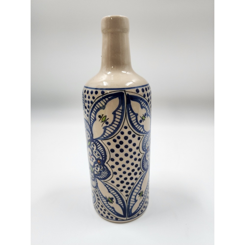 Vintage Safi Moroccan Hand Painted Ceramic BottleVase Blue Floral Pottery 8.25in - Picture 3 of 9
